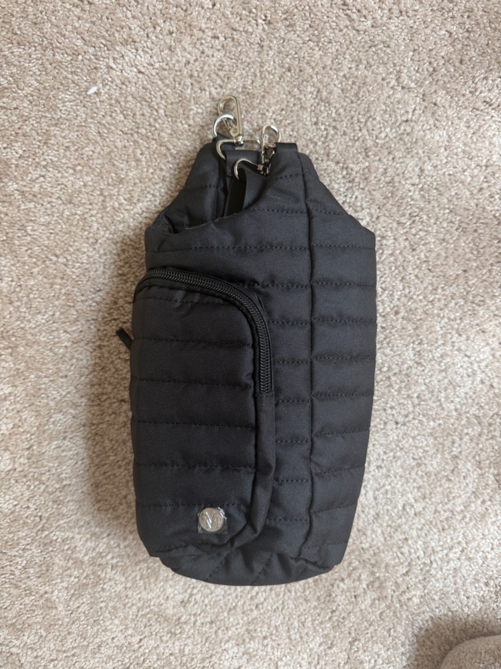 Quilted Black water bottle holder crossbody  Sling Bag - with strap
